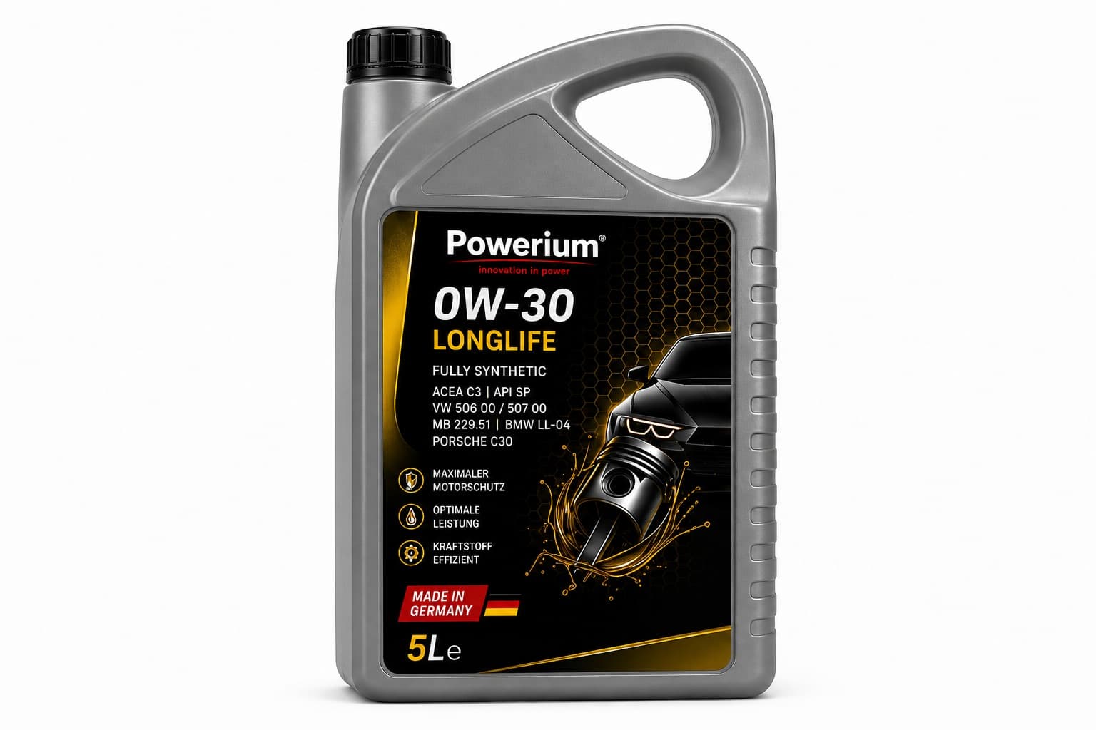 Powerium 0W-30 LongLife Premium Motoröl – Vollsynthetisch, ACEA C3
