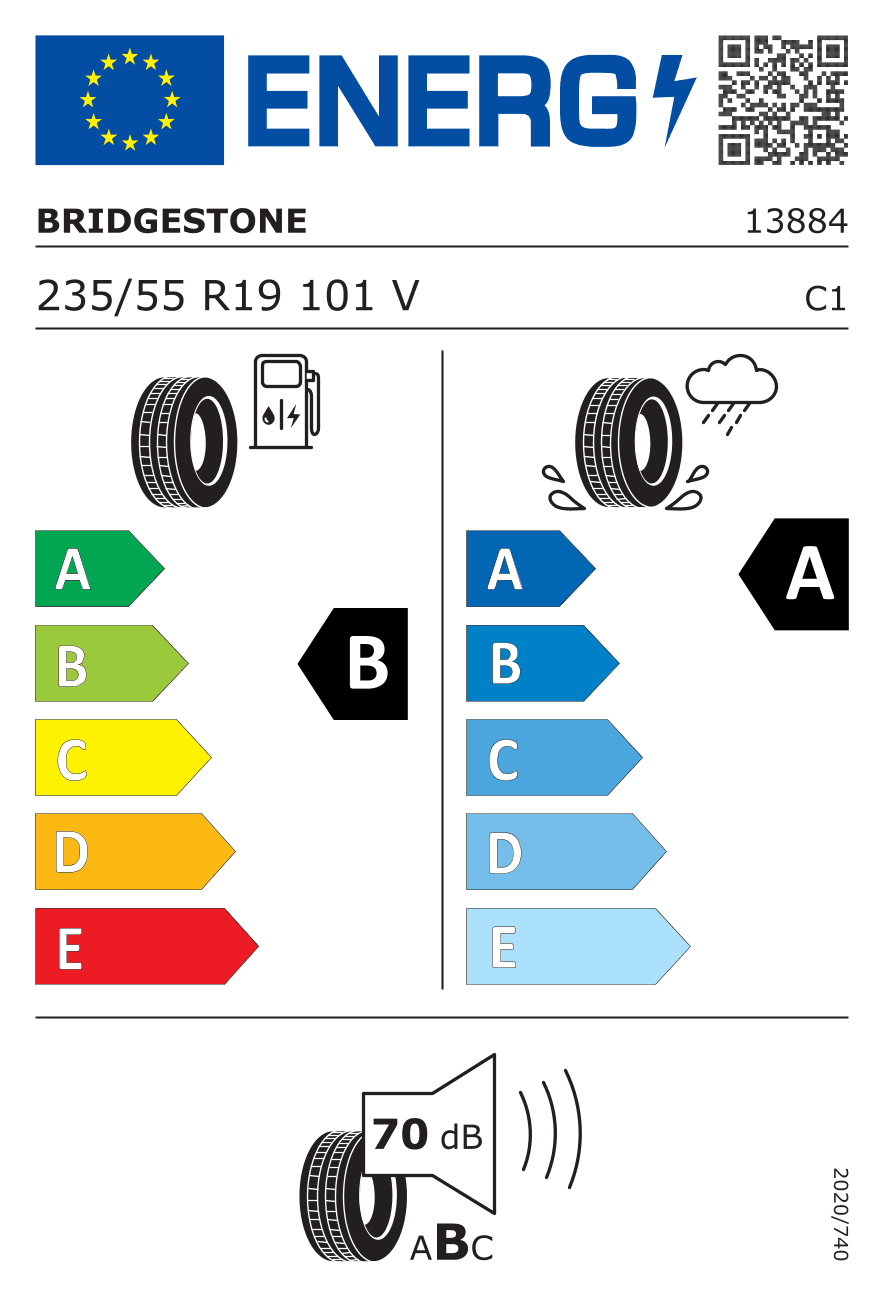EU-Reifenlabel für 235/55R19 101 V Bridgestone Dueler H/P Sport MO
