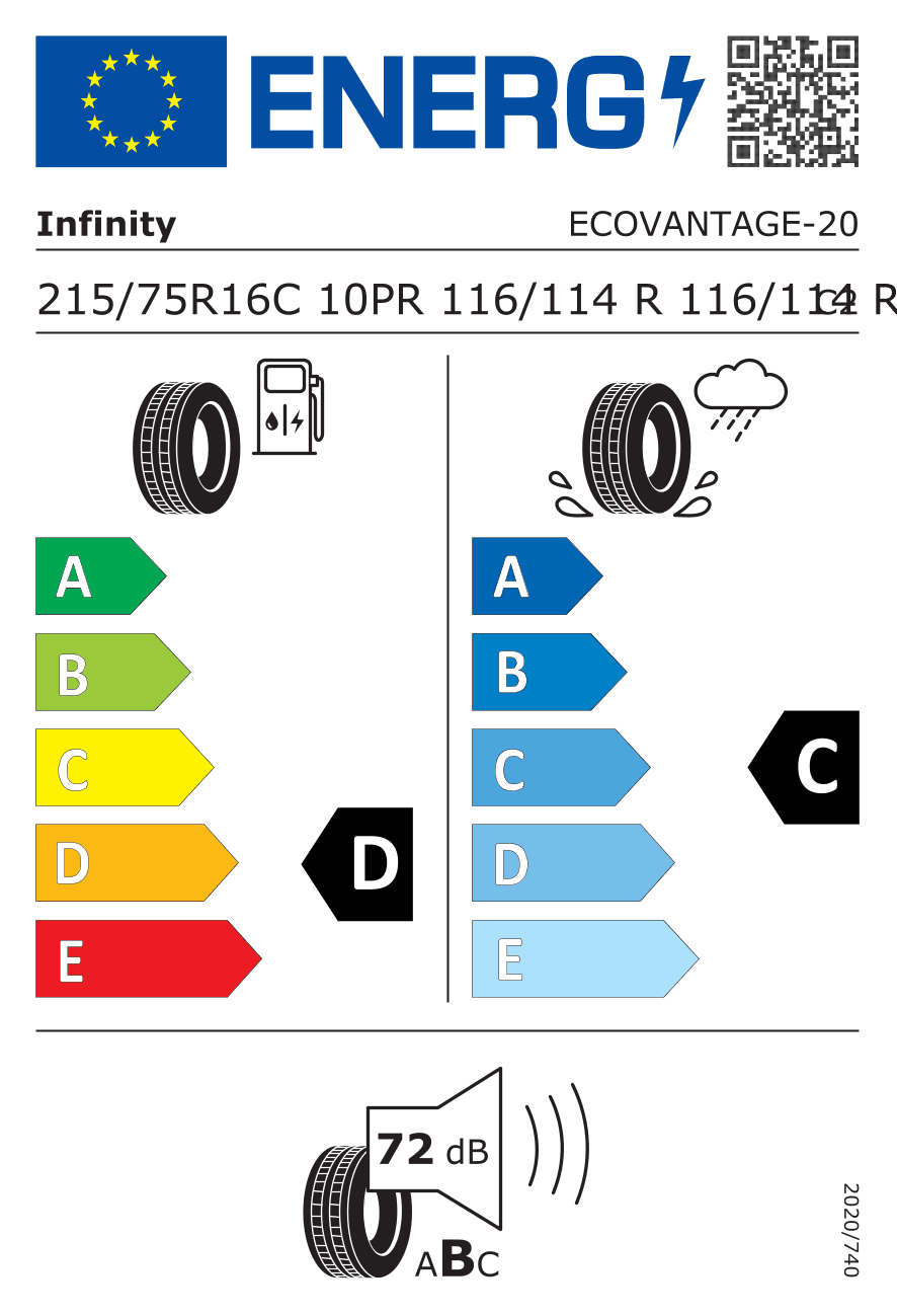 EU-Reifenlabel für 215/75R16 116/114 R Infinity Ecovantage 10PR