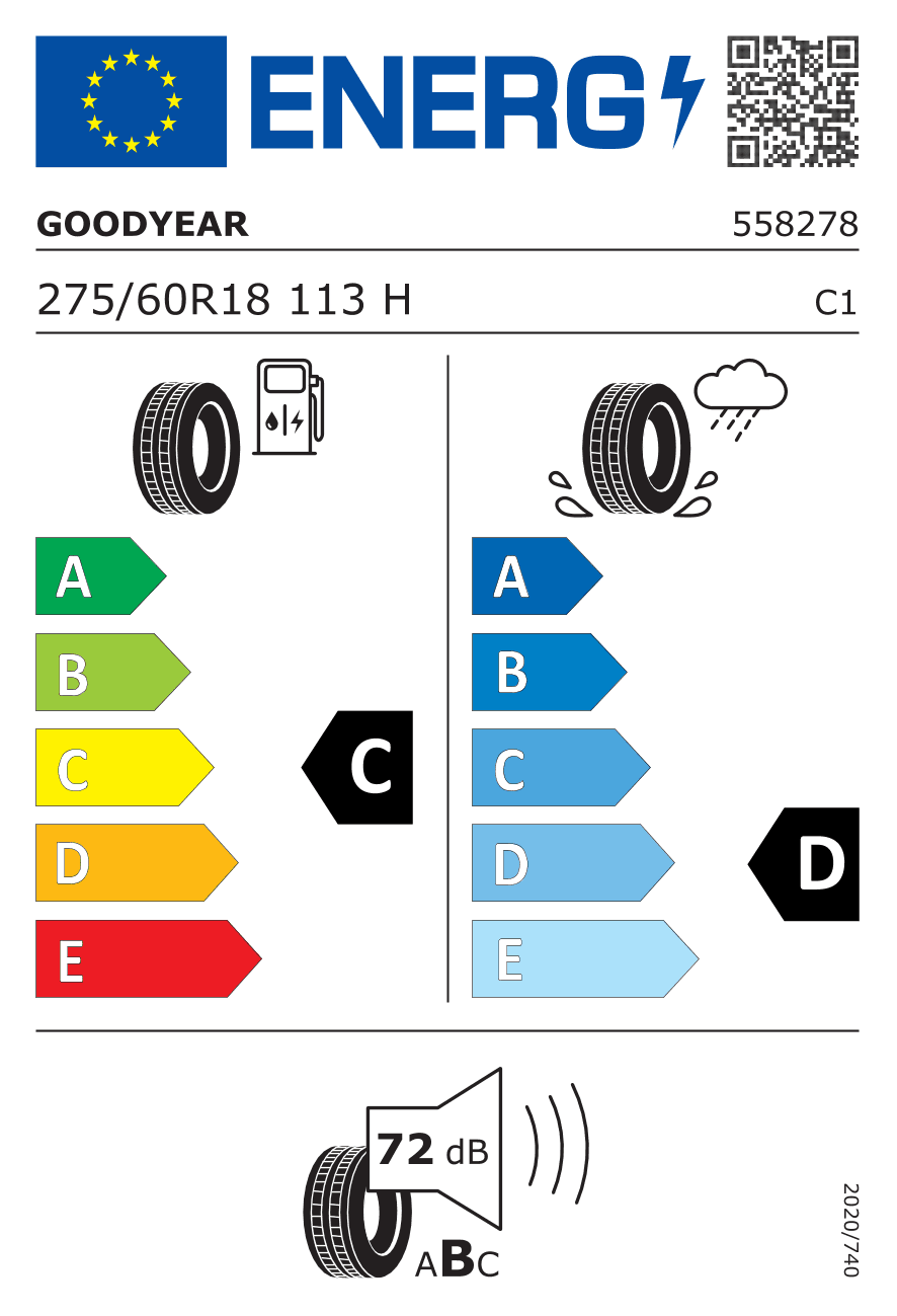 EU-Reifenlabel für 275/60R18 113 H Goodyear Wrangler HP AW DOT23