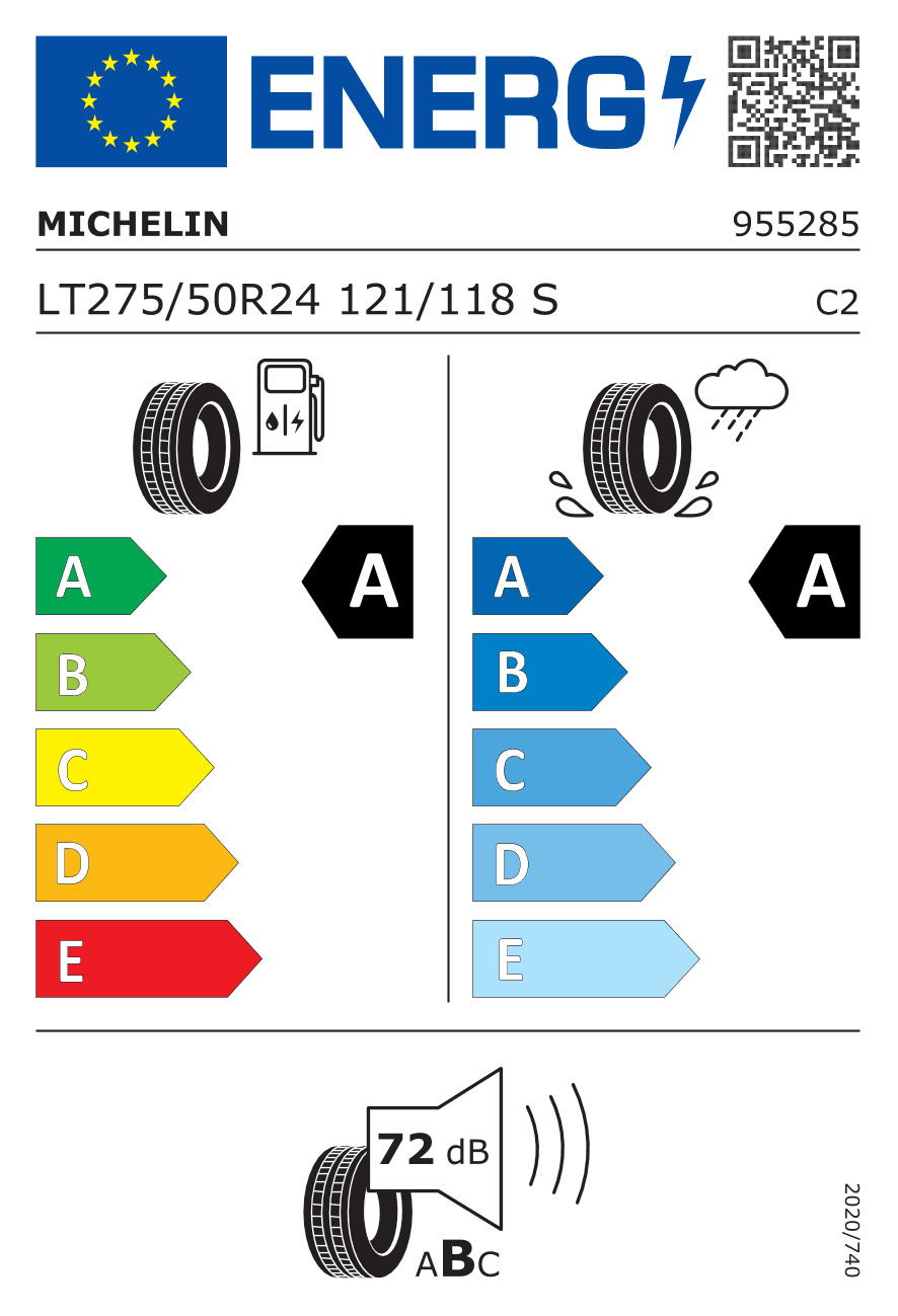 EU-Reifenlabel für 275/50R24 121/118 S Michelin Primacy LTX XL LRE TPC