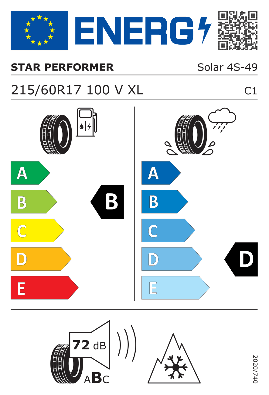 EU-Reifenlabel für 215/60R17 100 V Star Performer Solar 4S 3PMSF XL