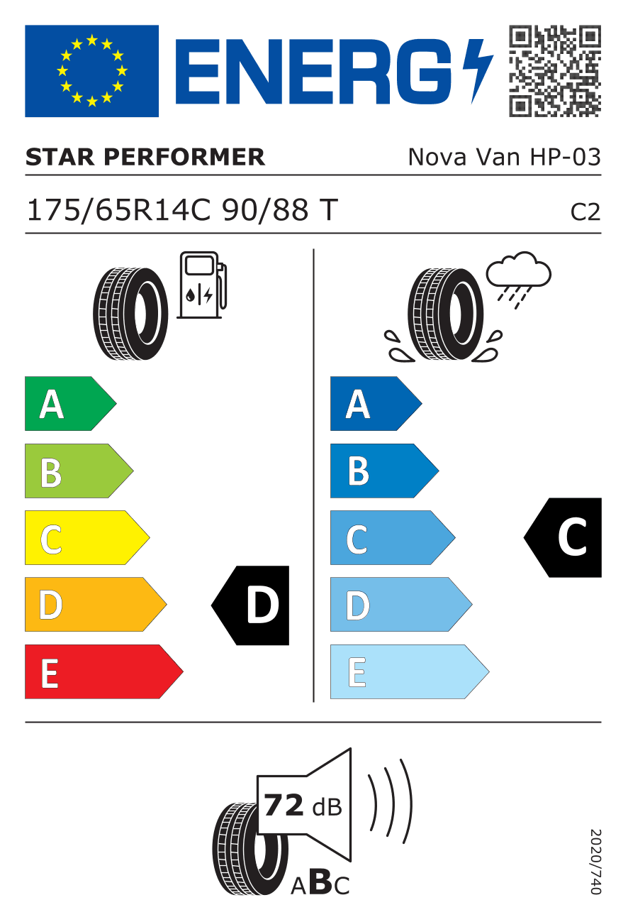 EU-Reifenlabel für 175/65R14 90/88 T Star Performer Nova Van