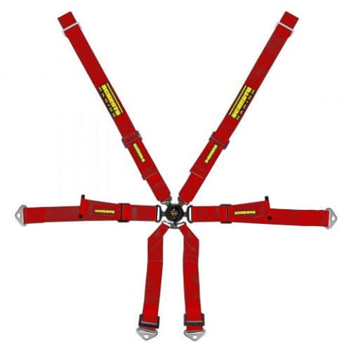Schroth Profi Porsche 981 2x2 Pull Down rot mit schwarz/gelbem SCHROTH RACING Logo HANS