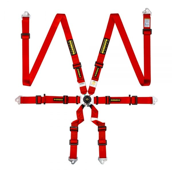 Schroth Flexi 2x2 rot mit schwarz/gelbem SCHROTH RACING Logo HANS