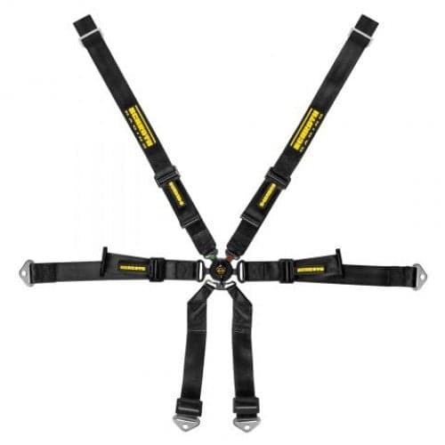 Schroth Profi Porsche 991 2x2 Pull Down schwarz mit schwarz/gelbem SCHROTH RACING Logo HANS