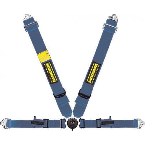 Schroth PROFI II asm Flexi Belt blau mit schwarz/gelbem SCHROTH RACING Logo links