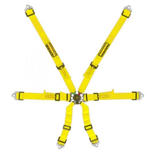 Schroth Flexi 2x2 gelb mit schwarz/gelbem SCHROTH RACING Logo HANS