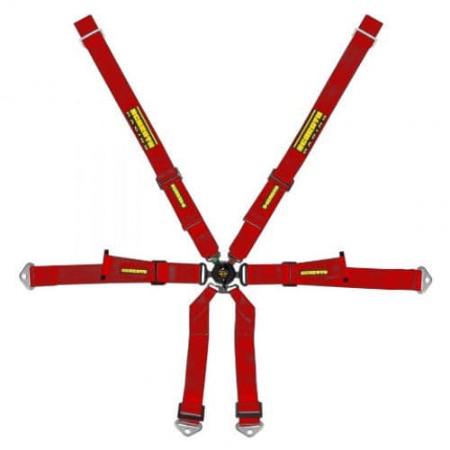 Schroth Profi Porsche 991 2x2 Pull Down rot mit schwarz/gelbem SCHROTH RACING Logo HANS