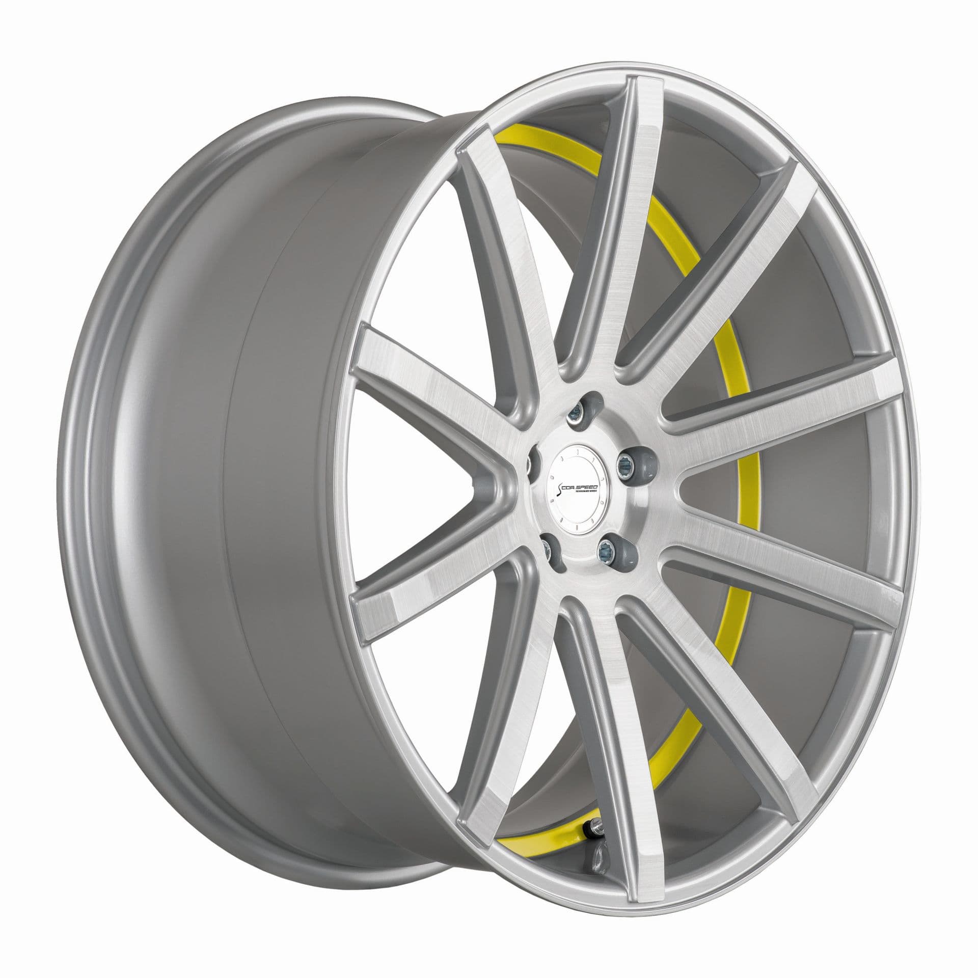 Corspeed Deville silver-brushed-surface / Undercut Color Trim gelb 10.5x22 ET40 - LK5/120 ML74.1