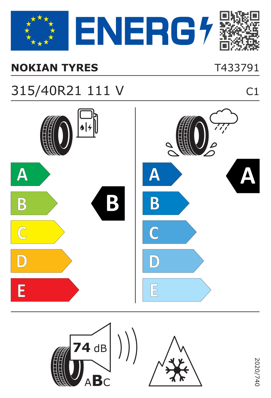 EU-Reifenlabel für 315/40R21 111 V Nokian Snowproof 3P XL 3PMSF