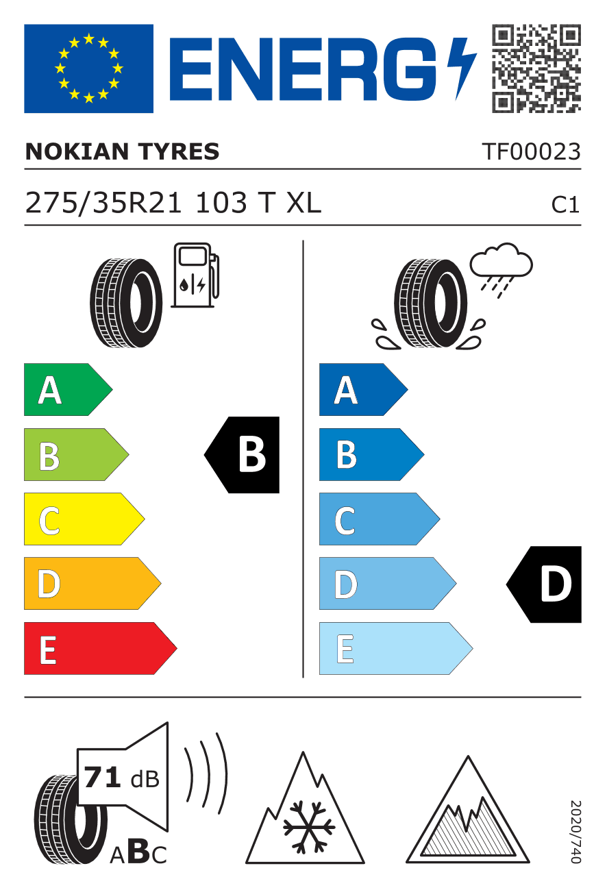 EU-Reifenlabel für 275/35R21 103 T Nokian Hakkapeliitta R5 EV XL RP Elect 3PMSF
