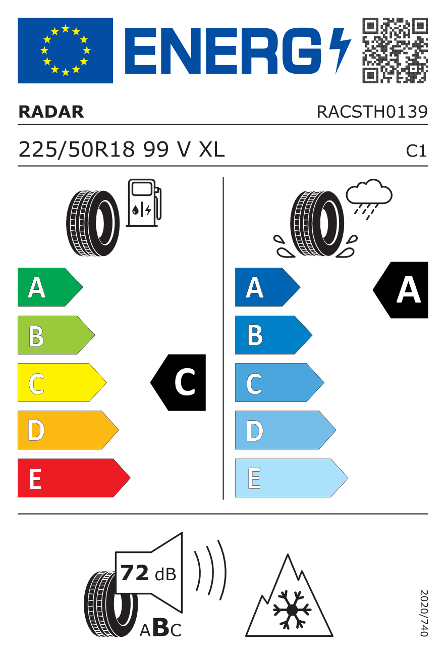EU-Reifenlabel für 225/50R18 99 V Radar Dimax Winter XL 3PMSF