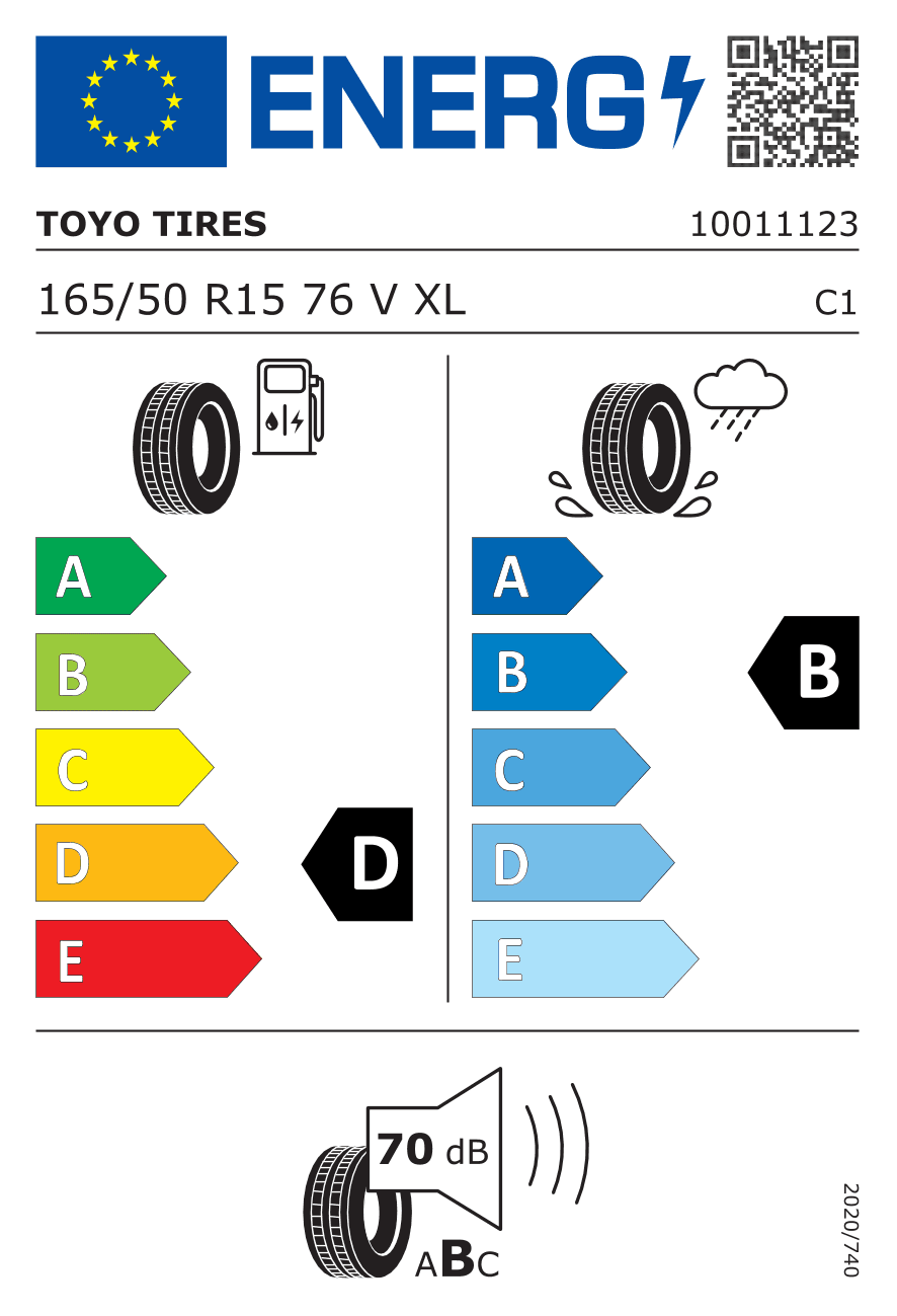 EU-Reifenlabel für 165/50R15 76 V Toyo Proxes TR1 XL