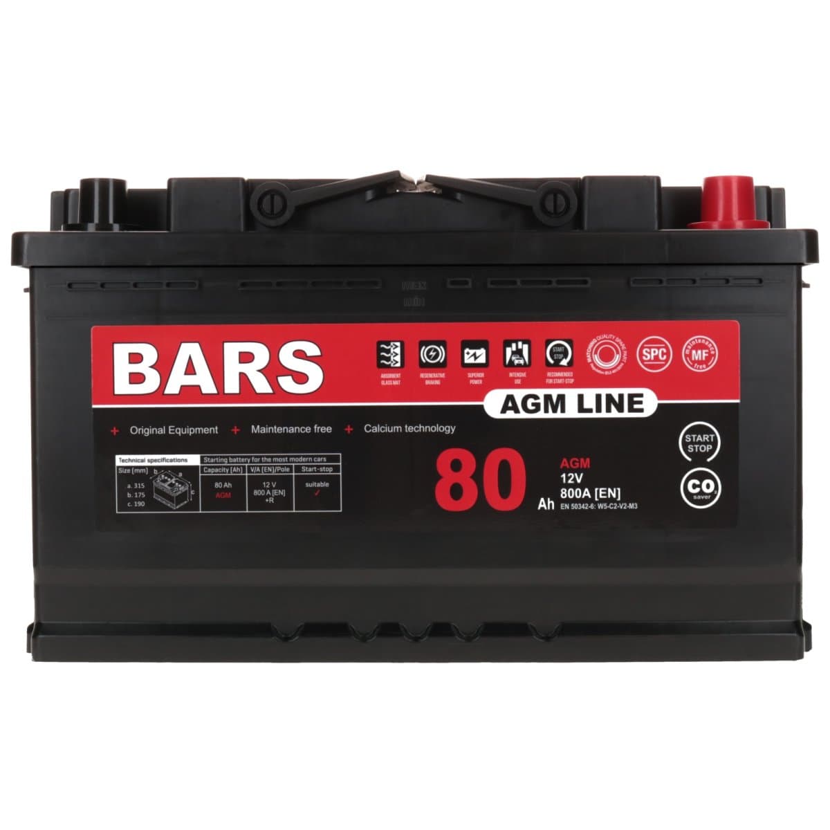 Bars AGM 12V 80Ah 800 A Autobatterie