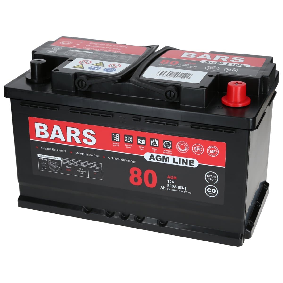 Bars AGM 12V 80Ah 800 A Autobatterie