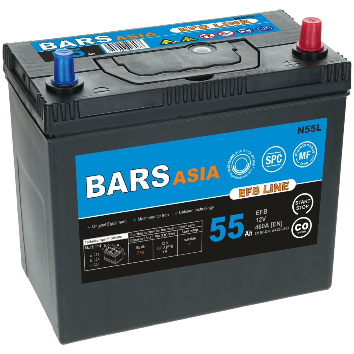 Bars EFB 12V 55Ah 460 A Dünnpol Autobatterie