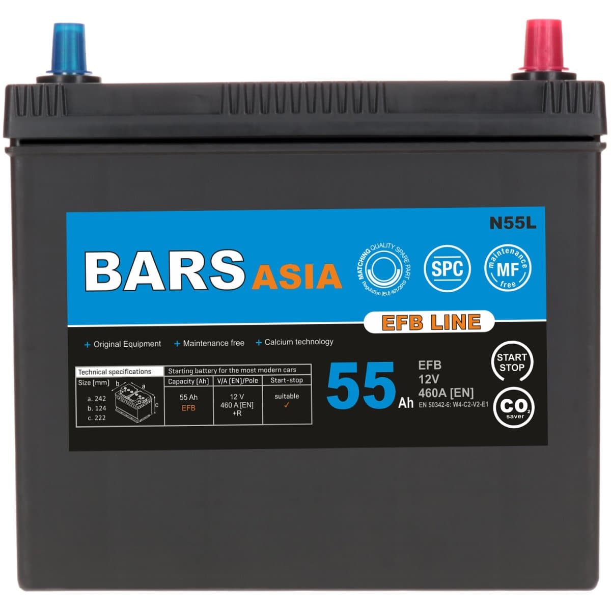 Bars EFB 12V 55Ah 460 A Dünnpol Autobatterie