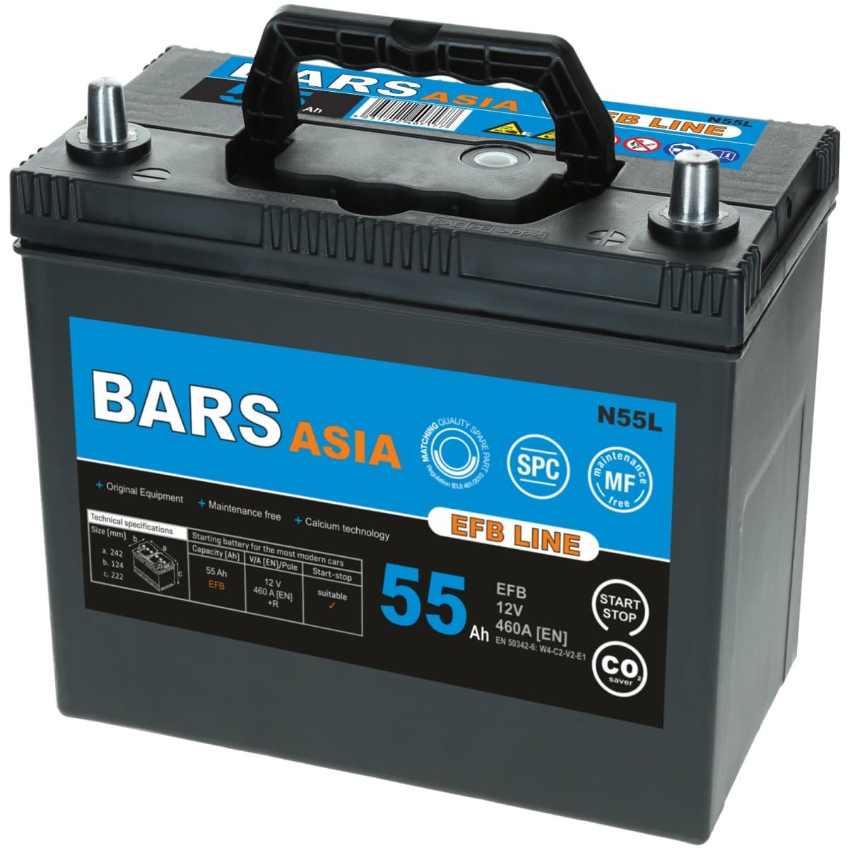 Bars EFB 12V 55Ah 460 A Dünnpol Autobatterie