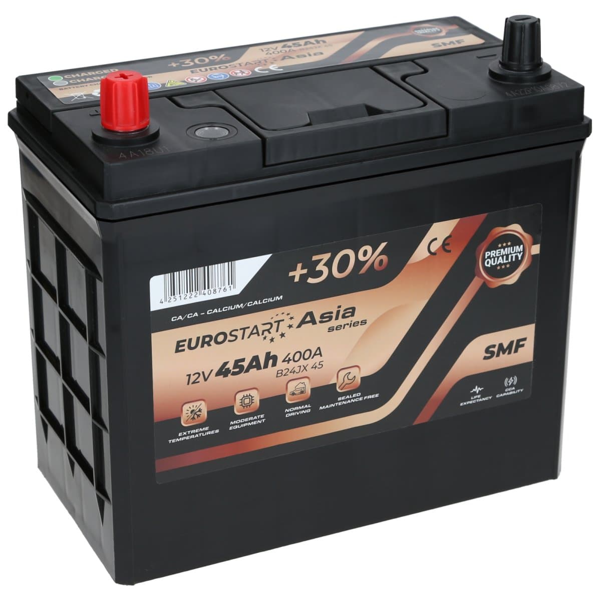 Eurostart Asia 12V 45Ah 400 A Dünnpol +Links Autobatterie