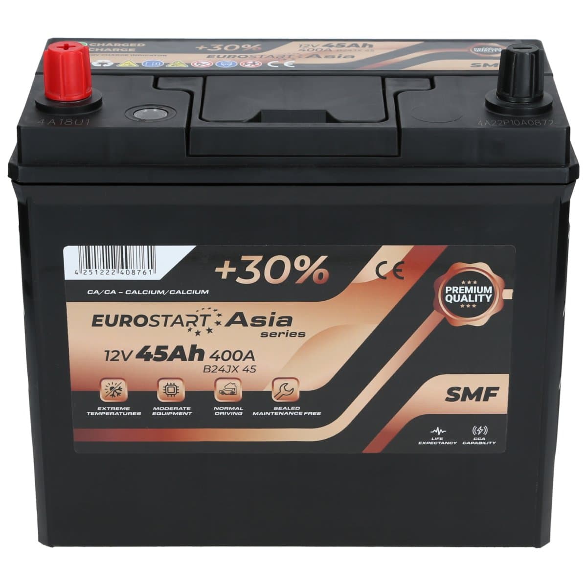 Eurostart Asia 12V 45Ah 400 A Dünnpol +Links Autobatterie