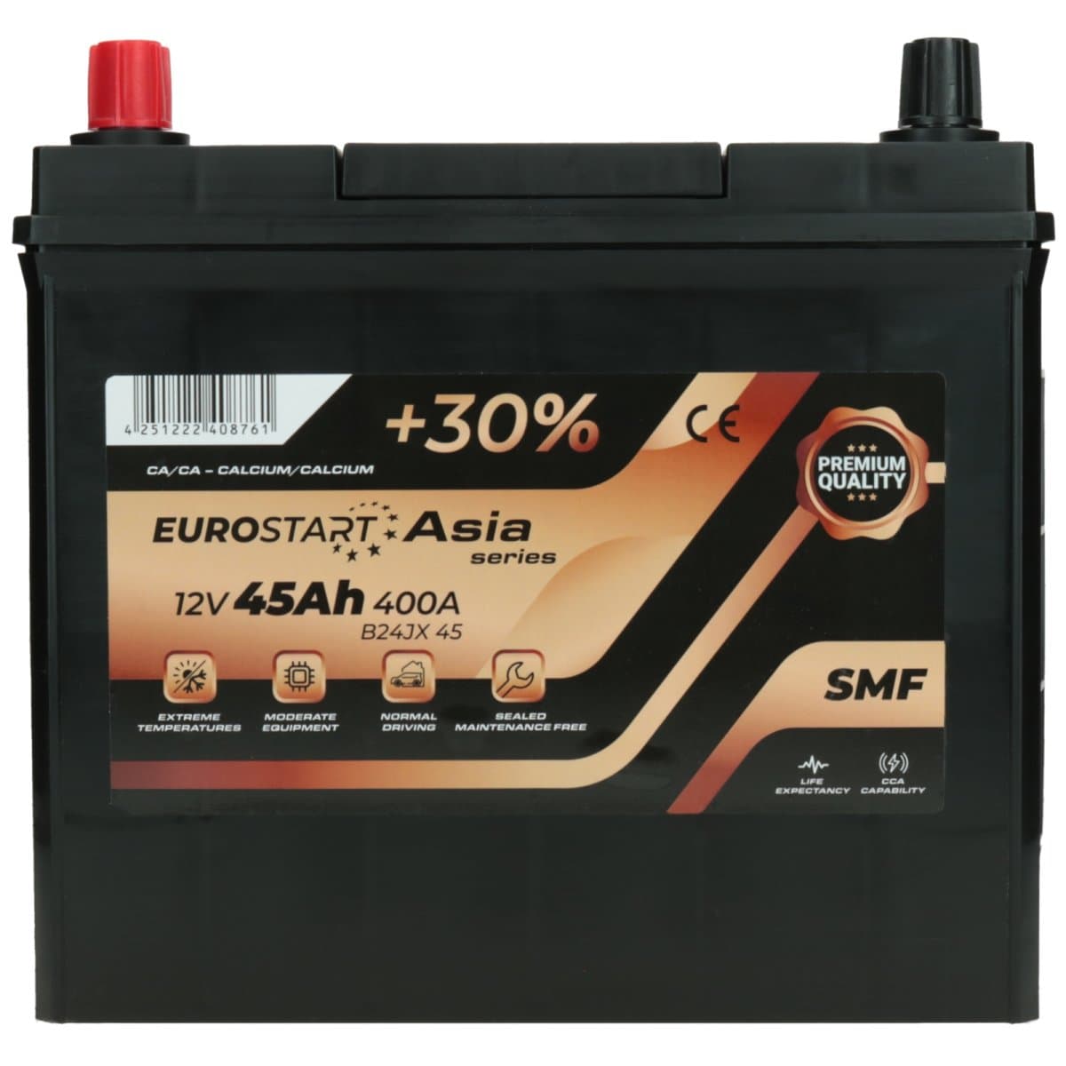 Eurostart Asia 12V 45Ah 400 A Dünnpol +Links Autobatterie