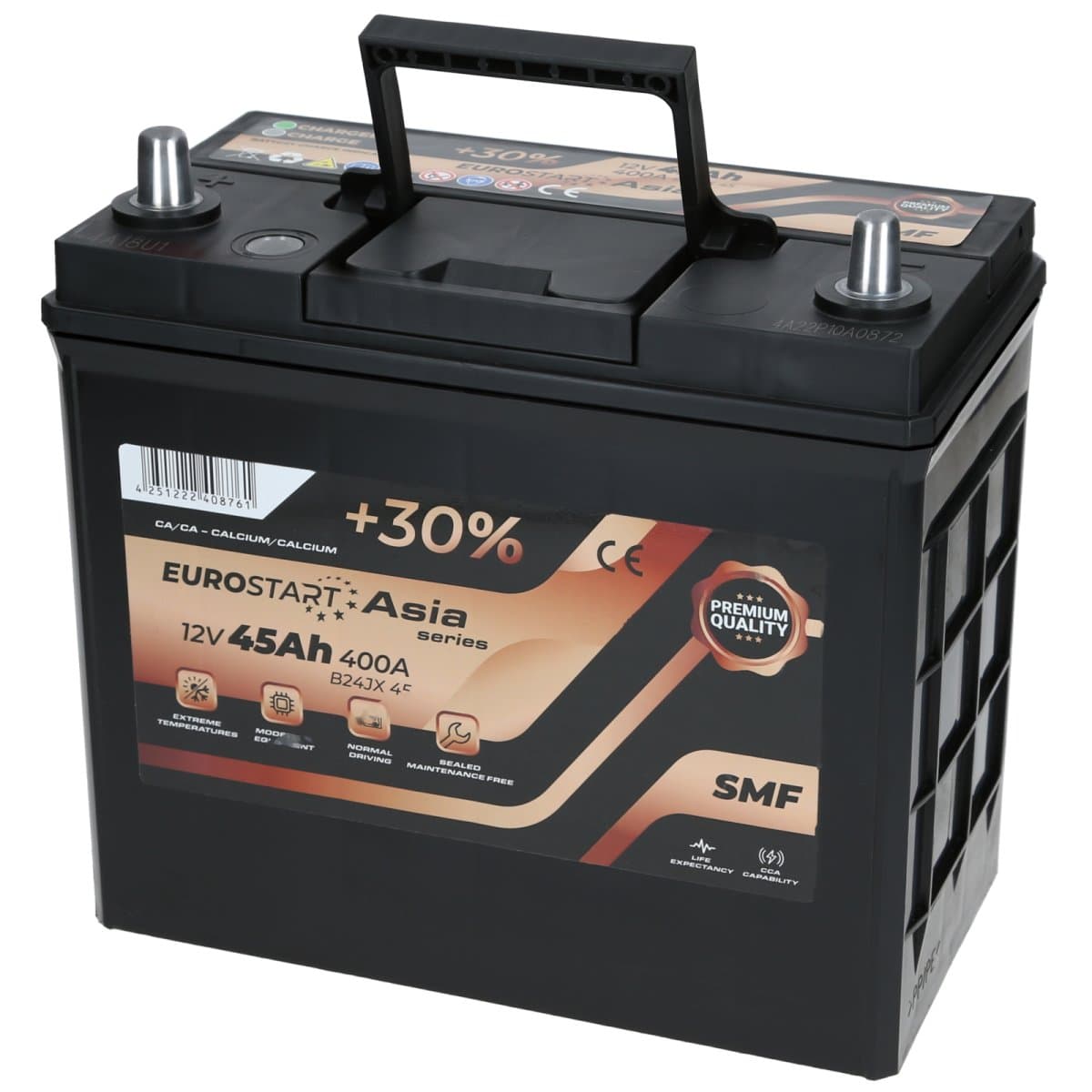 Eurostart Asia 12V 45Ah 400 A Dünnpol +Links Autobatterie