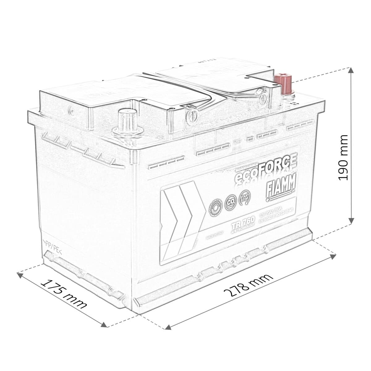 Fiamm EcoForce AFB 12V 70Ah 760 A Autobatterie