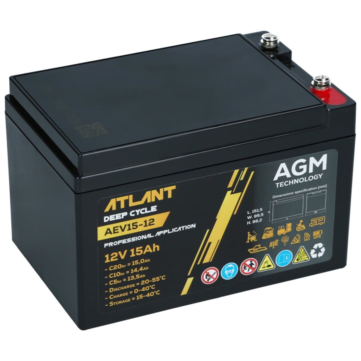 Atlant Deep Cycle 12V 15Ah AGM Bleiakku AEV15-12 Industriebatterie
