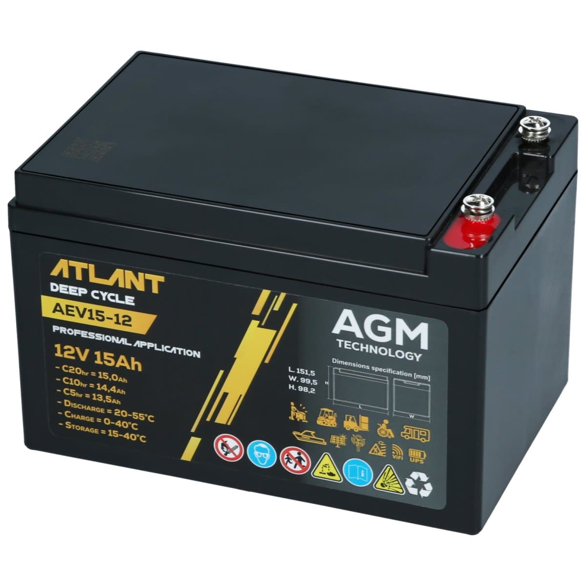 Atlant Deep Cycle 12V 15Ah AGM Bleiakku AEV15-12 Industriebatterie