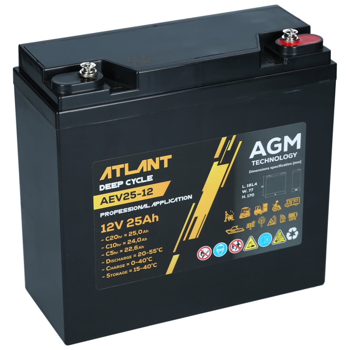 Atlant Deep Cycle 12V 25Ah AGM Bleiakku AEV25-12 Industriebatterie