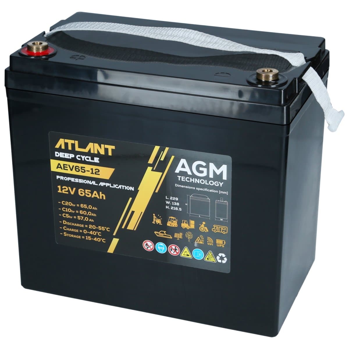 Atlant Deep Cycle 12V 65Ah AGM Bleiakku AEV65-12 Industriebatterie