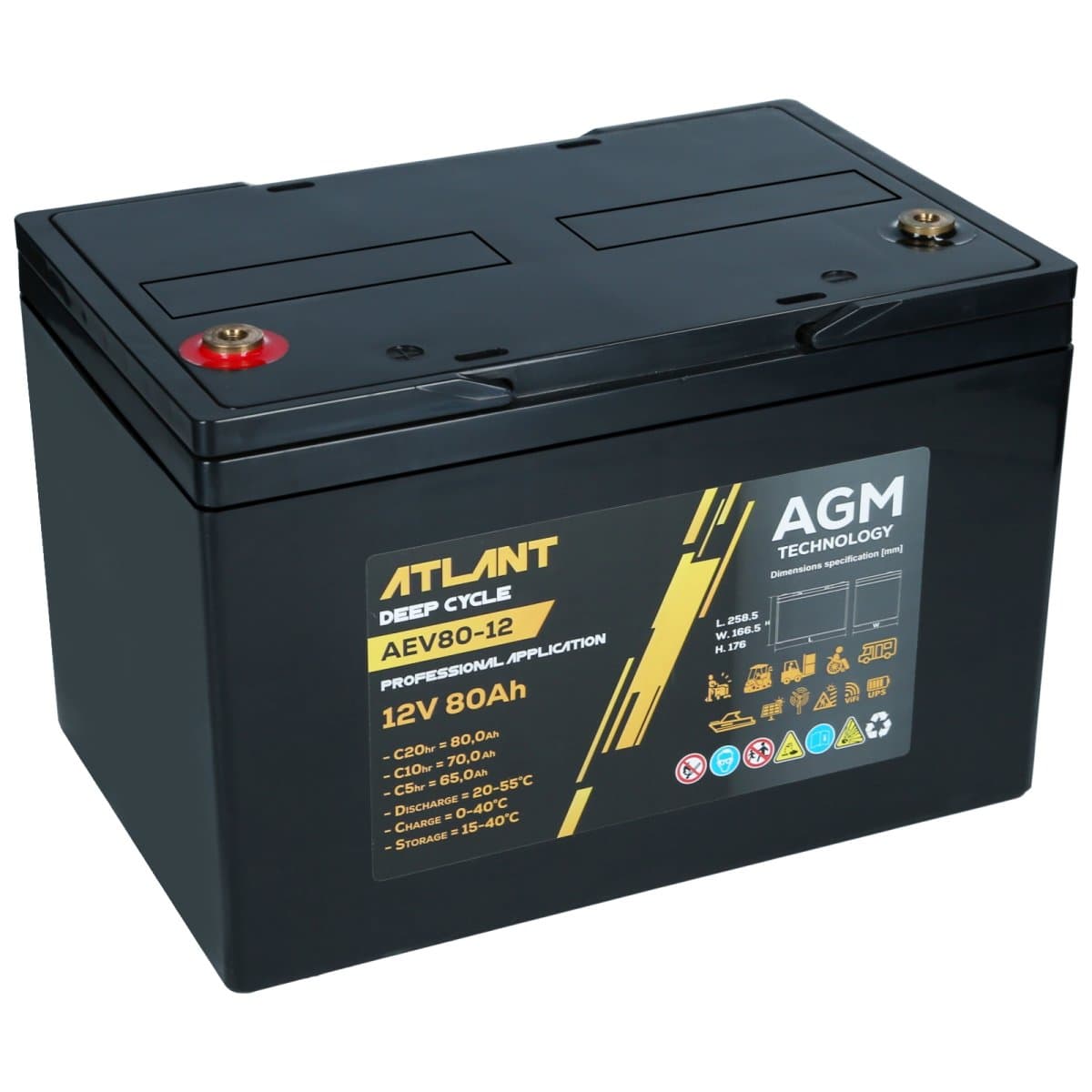 Atlant Deep Cycle 12V 80Ah AGM Bleiakku AEV80-12 Industriebatterie