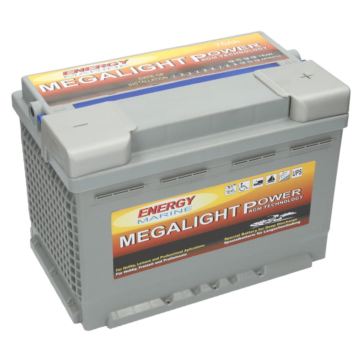 Megalight AGM 12V 75Ah Versorgungsbatterie
