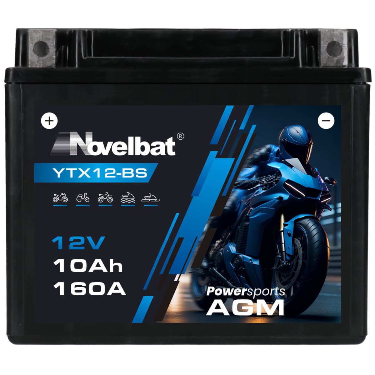 Novelbat AGM YTX12-BS Motorradbatterie 12V 10Ah