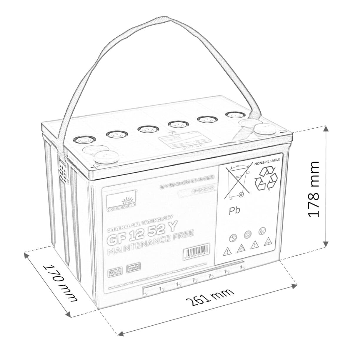 Sonnenschein 12V 52 Ah GEL Batterie GF-Y GF12-052YO