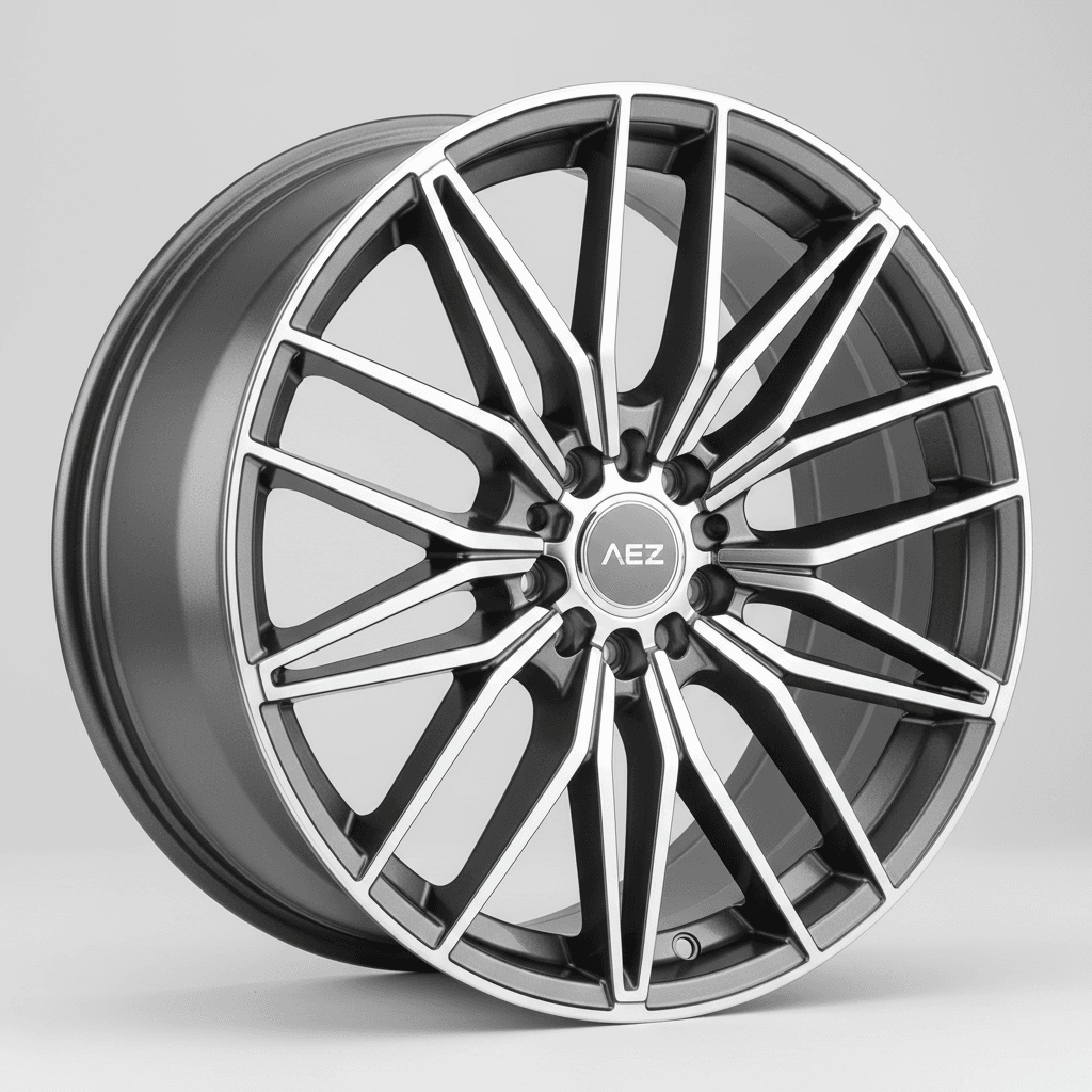 AEZ Crest graphite matt polished lip 8x18 ET52 - LK5/112 ML70.1