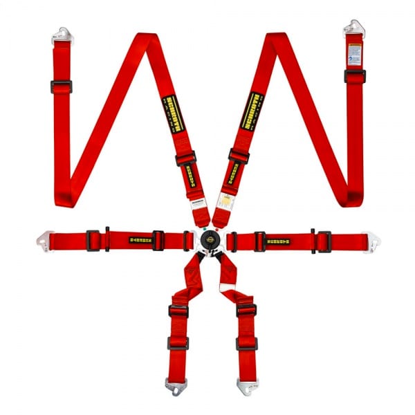 Schroth Flexi 2x2 rot mit schwarz/gelbem SCHROTH RACING Logo HANS
