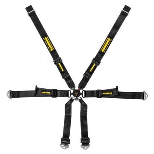Schroth Profi Porsche 991 2x2 Pull Down schwarz mit schwarz/gelbem SCHROTH RACING Logo HANS