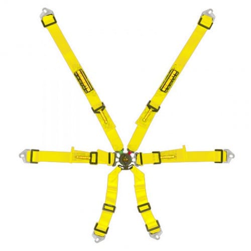 Schroth Flexi 2x2 gelb mit schwarz/gelbem SCHROTH RACING Logo HANS