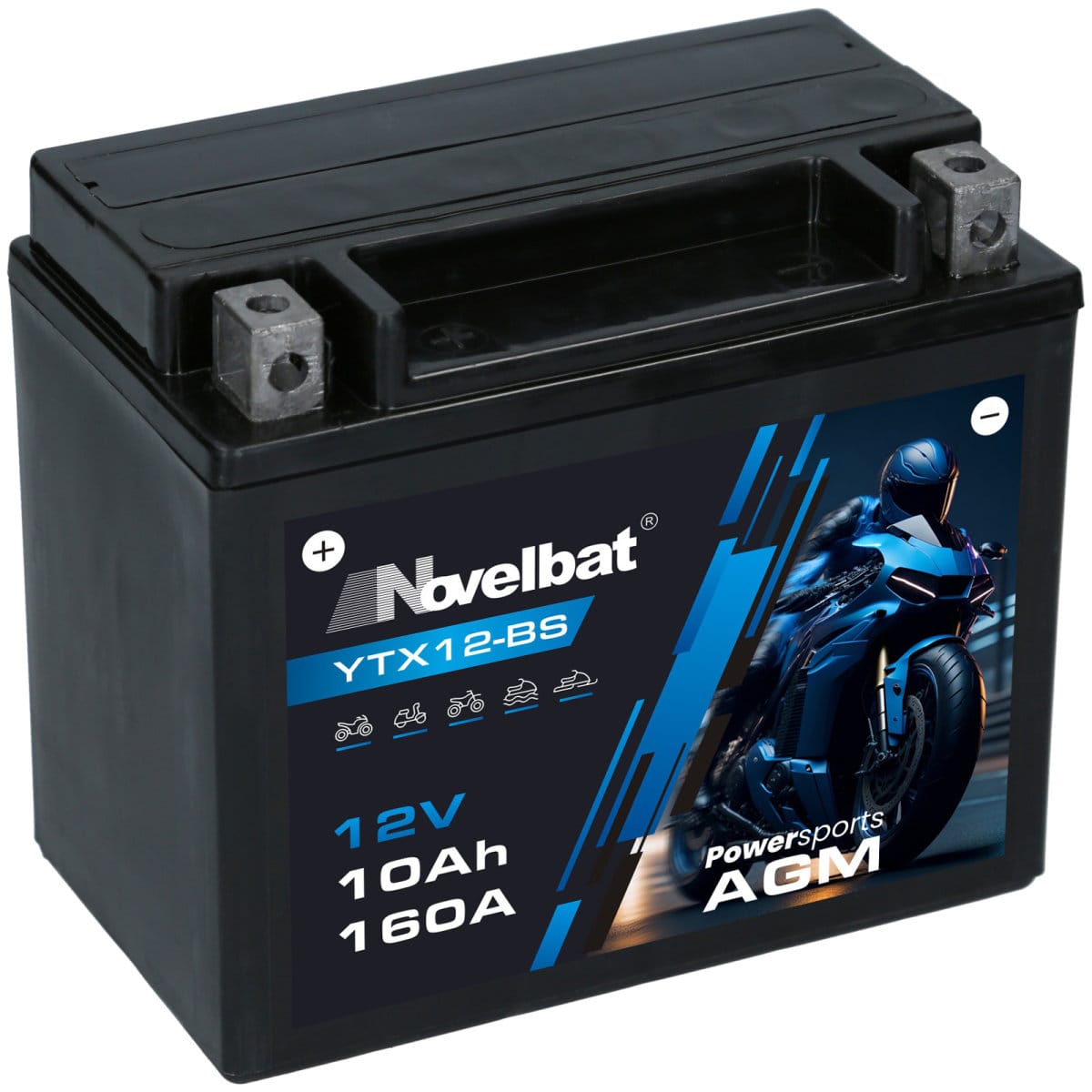 Novelbat AGM YTX12-BS Motorradbatterie 12V 10Ah