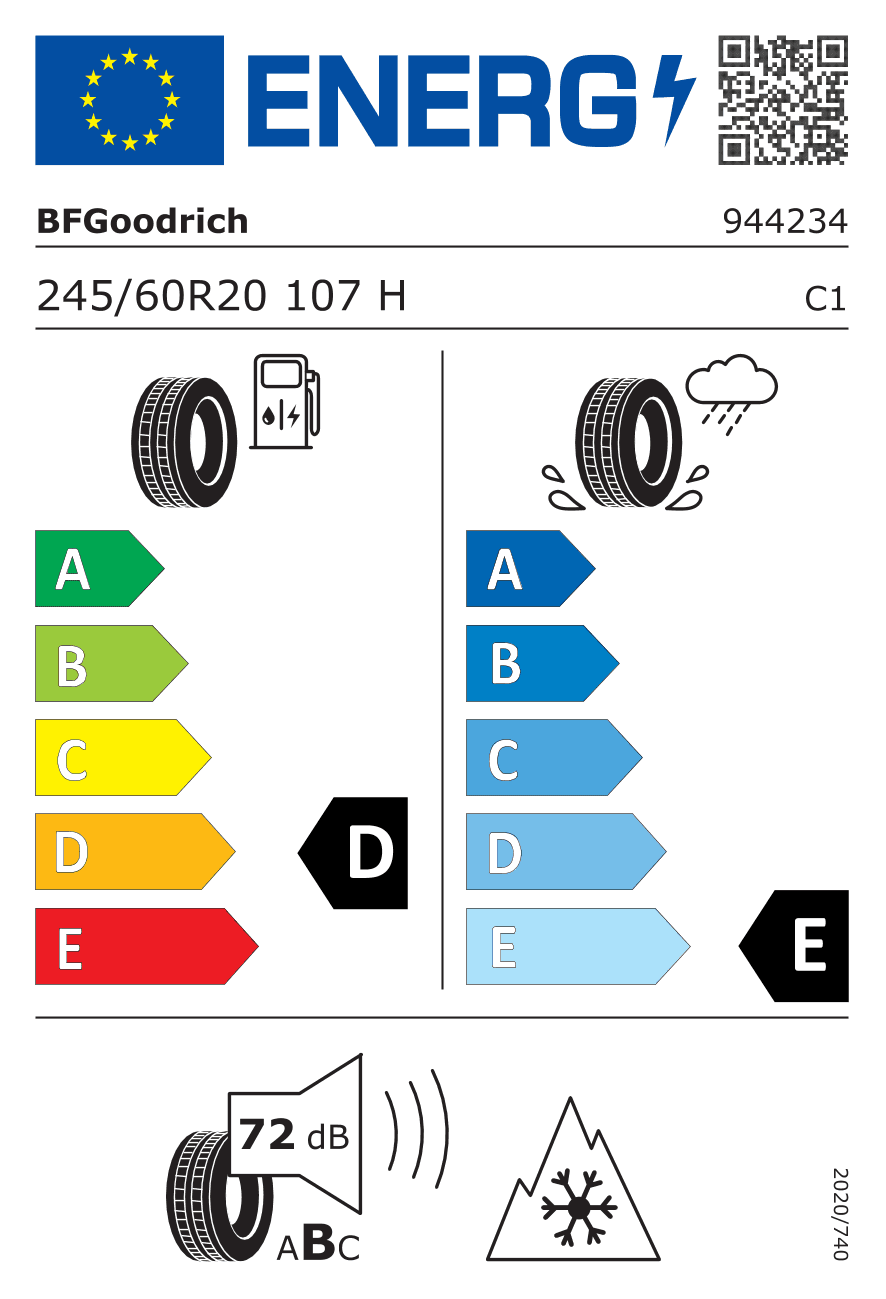 EU-Reifenlabel für 245/60R20 107 H BF Goodrich Trail-Terrain T/A 3PMSF