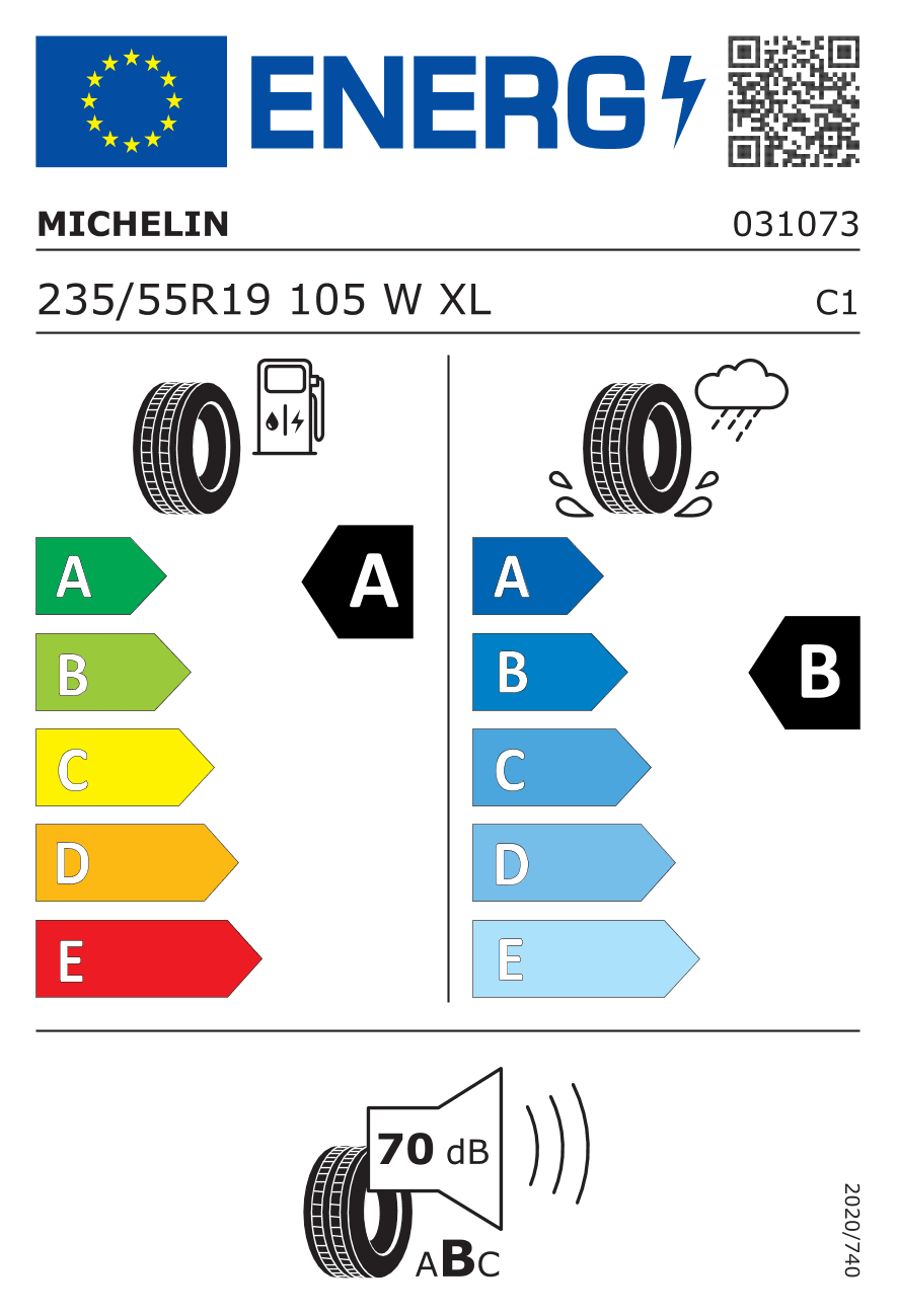 EU-Reifenlabel für 235/55R19 105 W Michelin Primacy 4 MO VOL XL DOT23