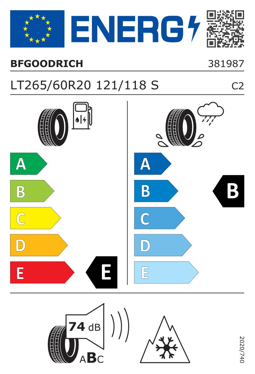 EU-Reifenlabel für 265/60R20 121/118 S BF Goodrich All-Terrain TA KO2 3PMSF M+S