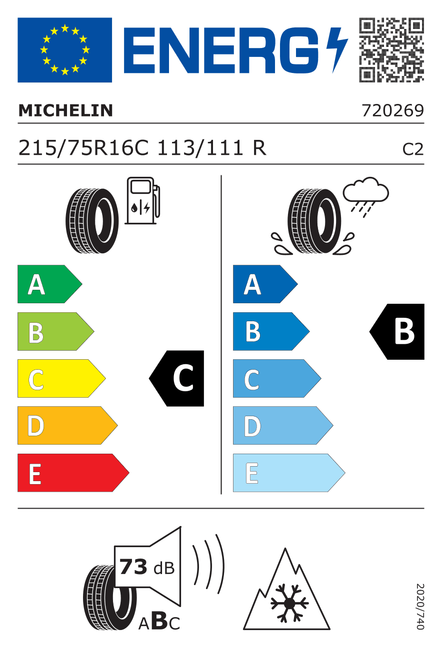 EU-Reifenlabel für 215/75R16 113/111 R Michelin Agilis Alpin 3PMSF DEMO