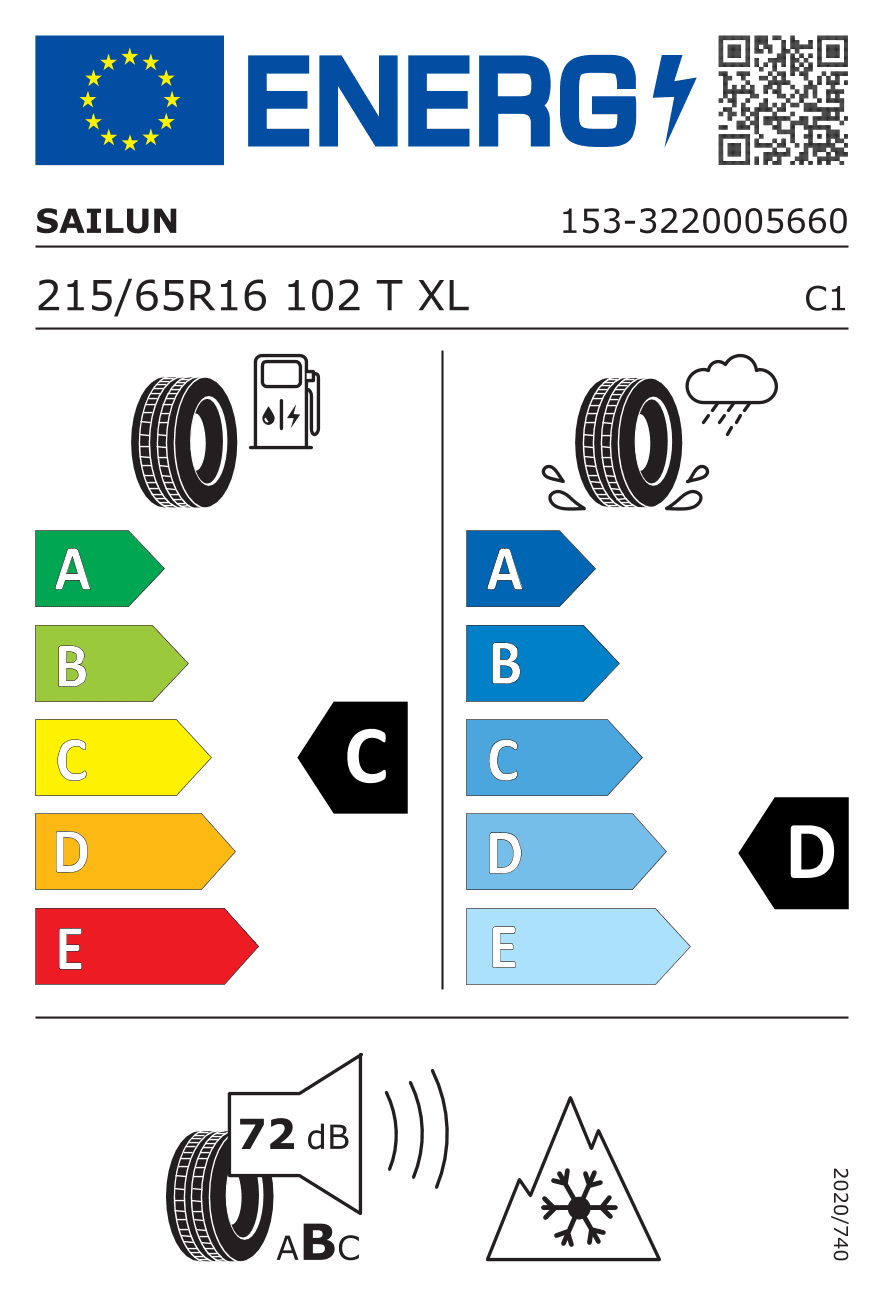 EU-Reifenlabel für 215/65R16 102 T Sailun Ice Blazer WST 3 3PMSF XL BSW