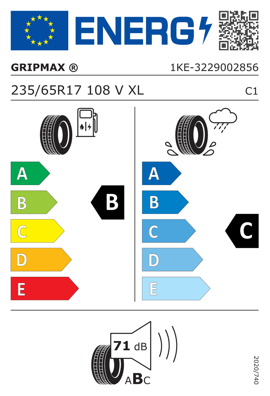 EU-Reifenlabel für 235/65R17 108 V Gripmax Stature H/T XL DOT21