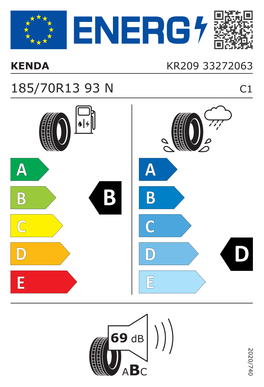 EU-Reifenlabel für 185/70R13 93 N Kenda KR209 Kargotrail 3G XL