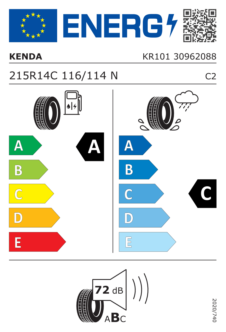 EU-Reifenlabel für 215R14 116/114 N Kenda KR101 Mastertrail 3G M+S