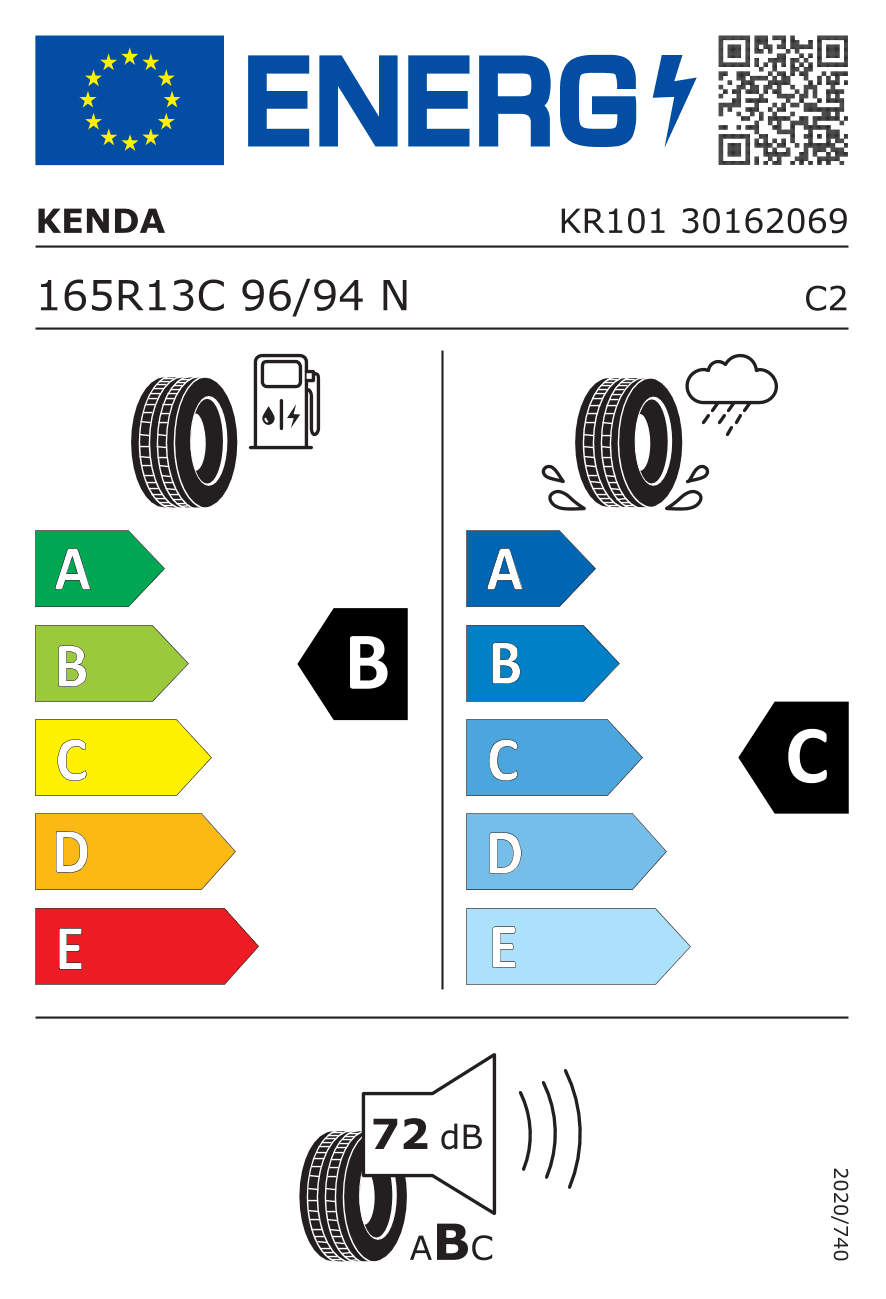 EU-Reifenlabel für 165R13 96/94 N Kenda KR101 Mastertrail